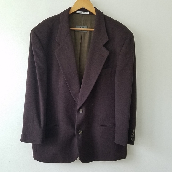Vtg Hugo Boss Wool Angora Maroon Preppy Academia Blazer Jacket Size 44R - Picture 1 of 15